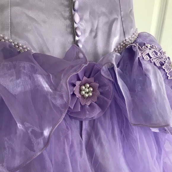 Purple Satin & Tulle Beaded Rhinestone Prom Dress Princess Ballgown Cosplay - Picture 4 of 5